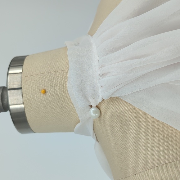 Women Draped Sleeve Bow Neck Chiffon Top White M/L classic victorian coquette gi - Picture 4 of 5